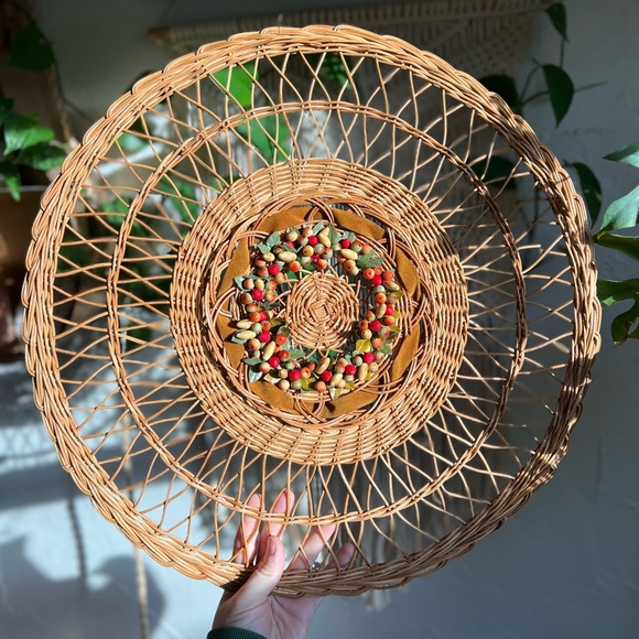 Vintage Other - Vintage Woven Wall Basket Boho Wicker Decor | Round Wall Hanging Berry Wreath